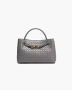 Small Woven Bag with Gold Details – Compact Textured Handbag