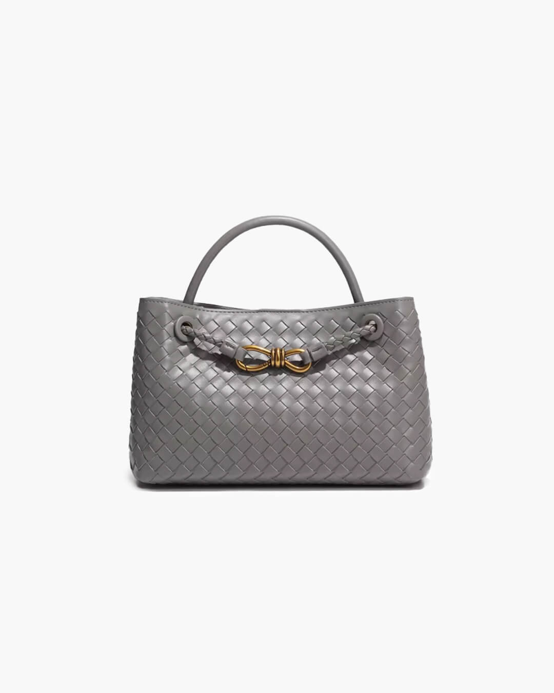 Small Woven Bag with Gold Details – Compact Textured Handbag