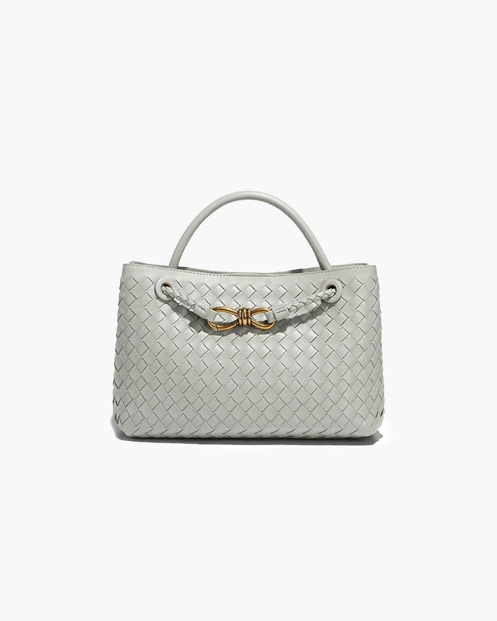 Small Woven Bag with Gold Details – Compact Textured Handbag