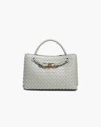 Small Woven Bag with Gold Details – Compact Textured Handbag