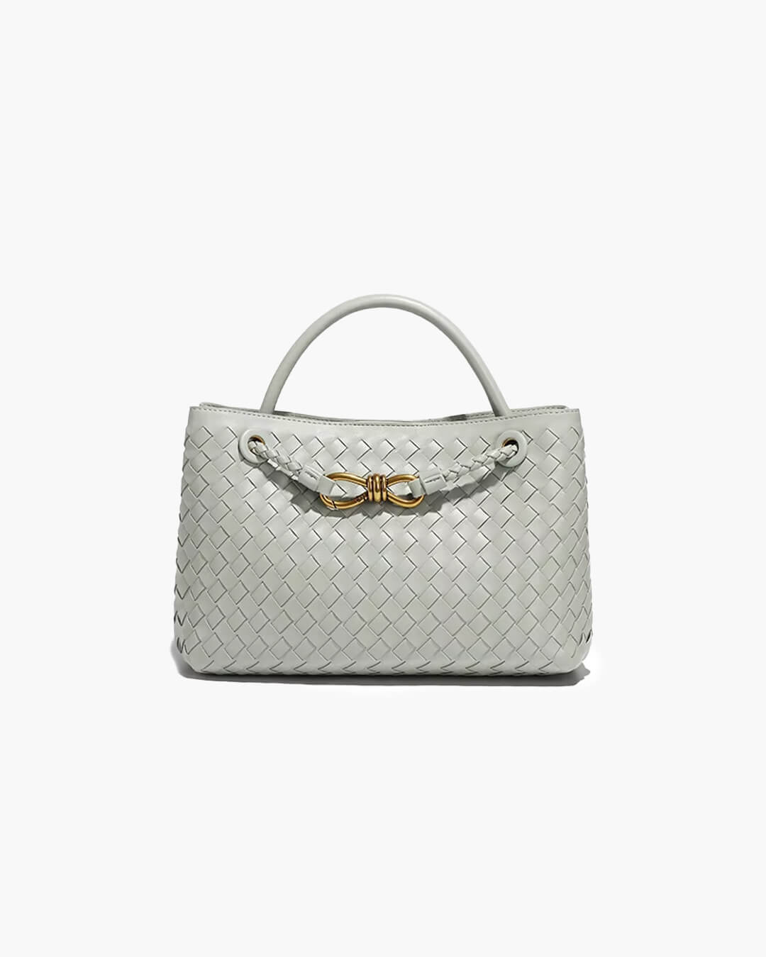 Small Woven Bag with Gold Details – Compact Textured Handbag