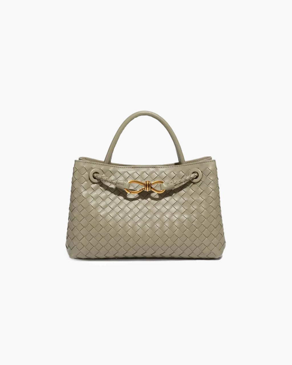Small Woven Bag with Gold Details – Compact Textured Handbag