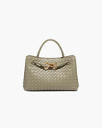 Small Woven Bag with Gold Details – Compact Textured Handbag