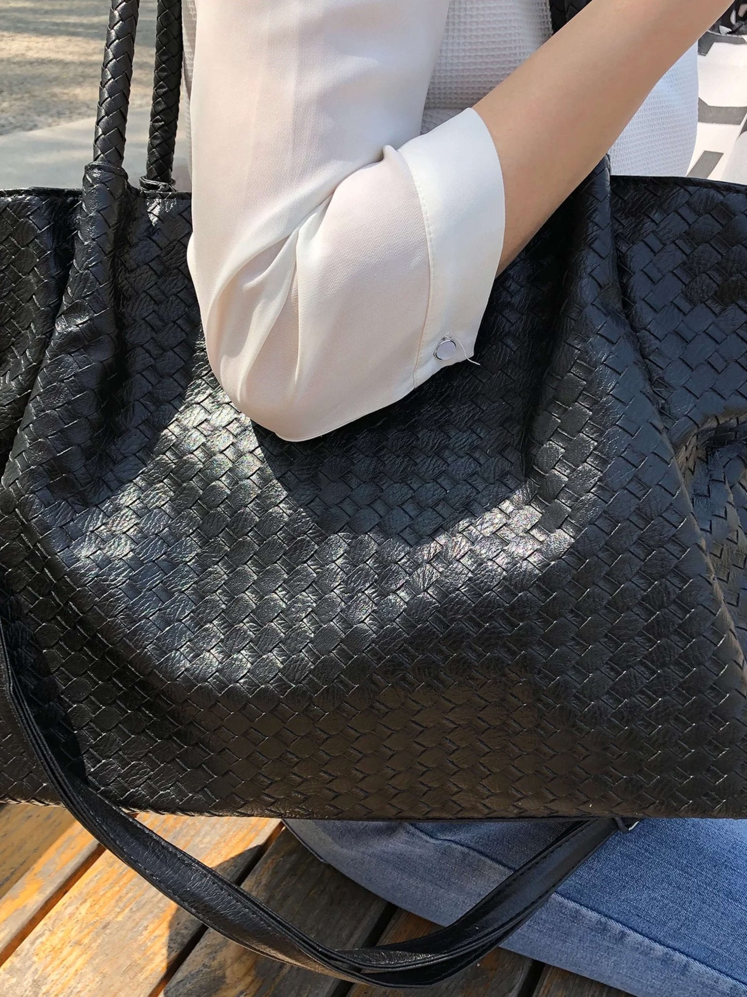Handwoven Black Tote XL – Artisan Statement Bag