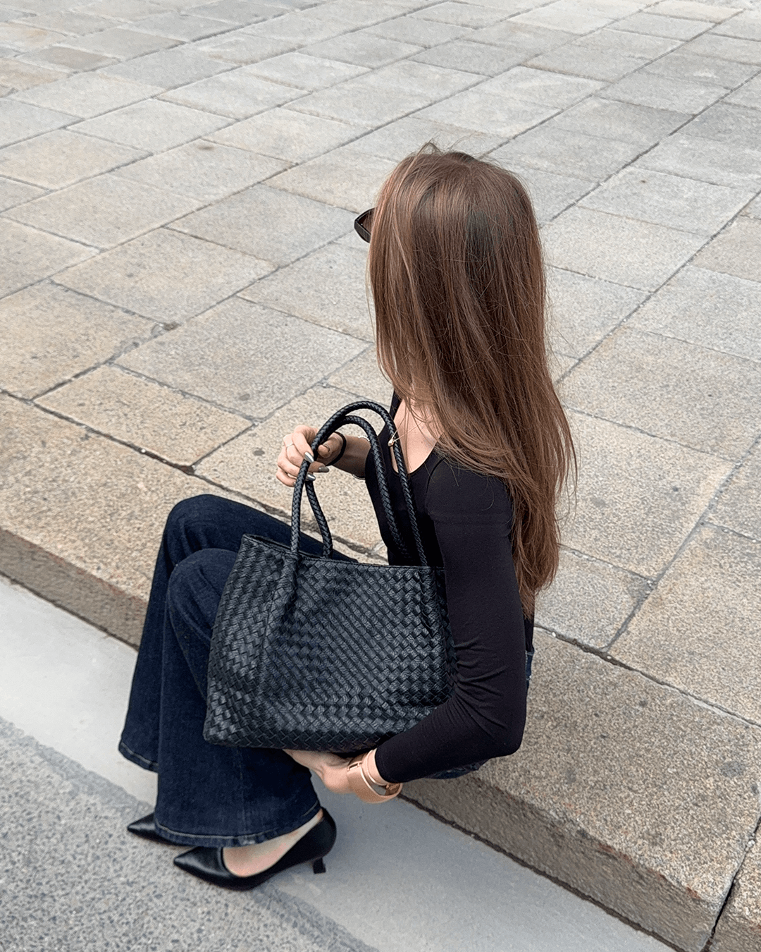 Handwoven Black Tote XL – Artisan Statement Bag