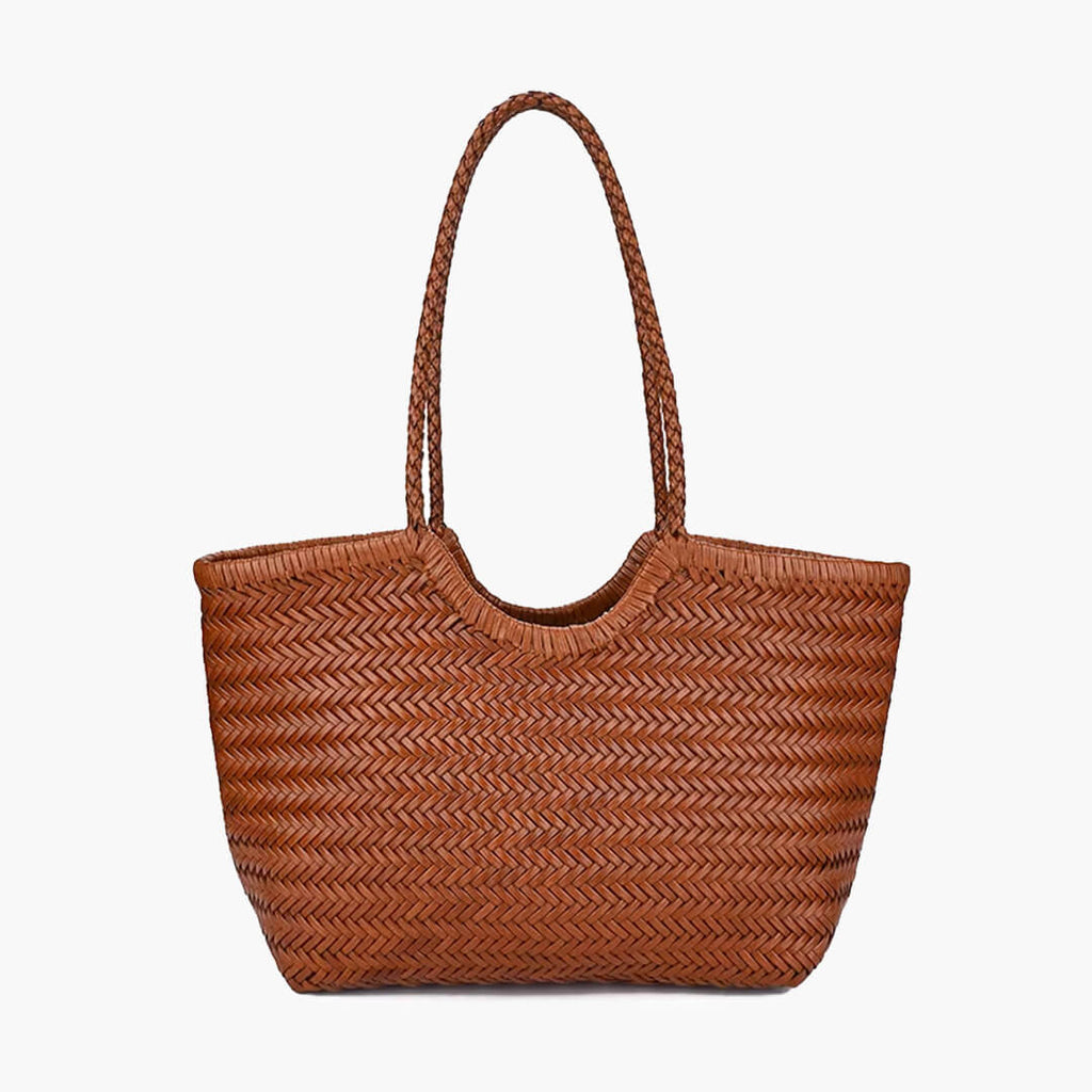 Braided Faux Leather Tote – Handwoven Vegan Handbag