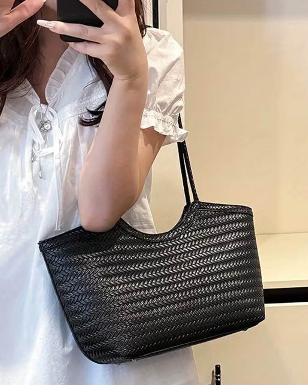 Braided Faux Leather Tote – Handwoven Vegan Handbag