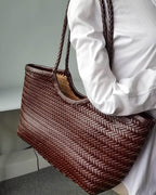 Braided Faux Leather Tote – Handwoven Vegan Handbag
