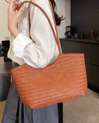 Braided Faux Leather Tote – Handwoven Vegan Handbag
