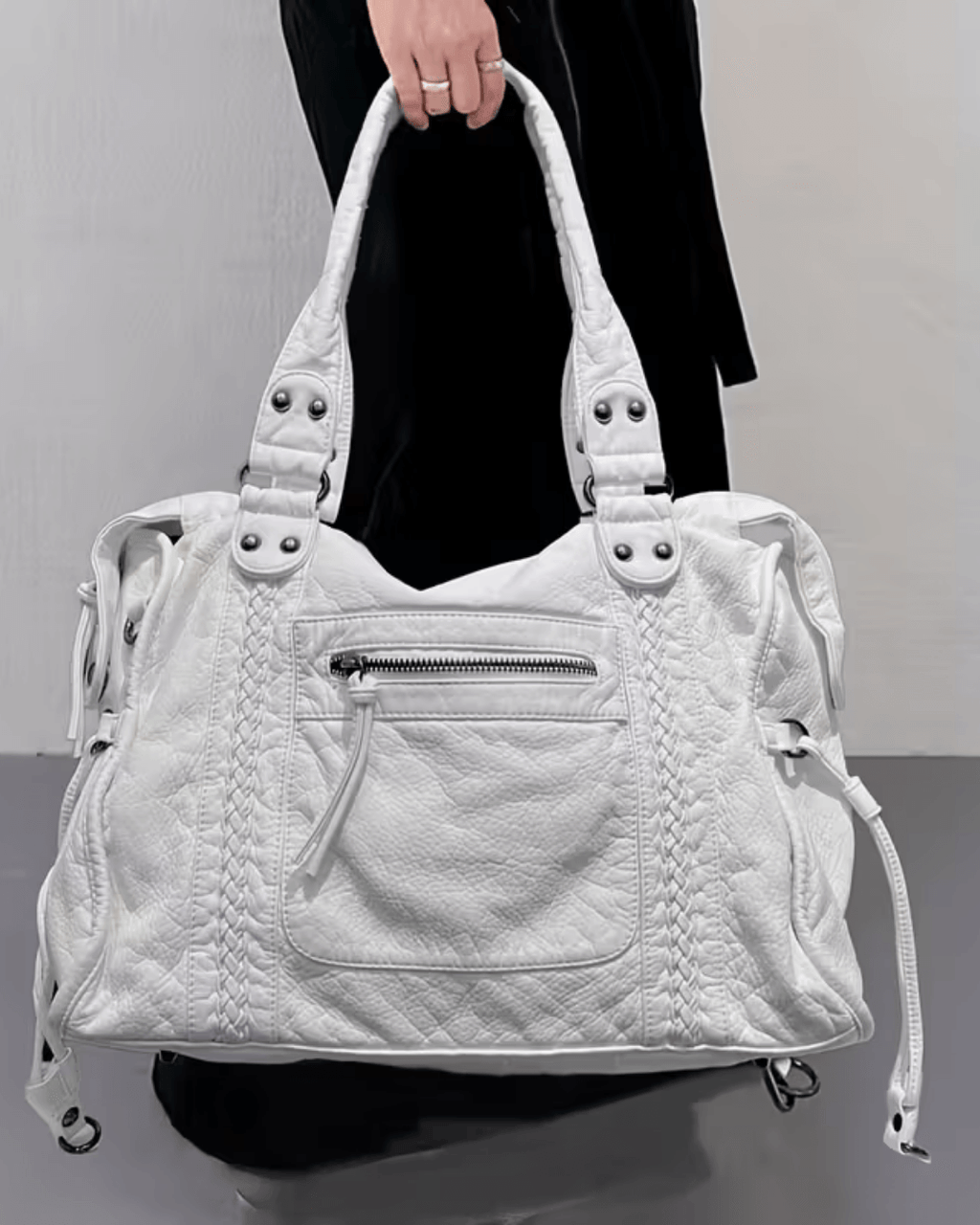 Minimalist Vegan Leather Shoulder Bag in Black or White