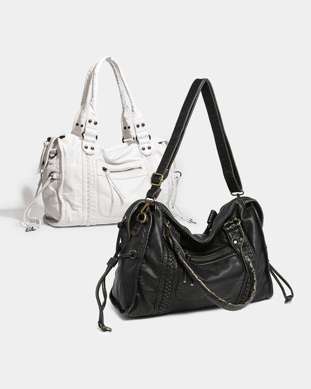 Minimalist Vegan Leather Shoulder Bag in Black or White