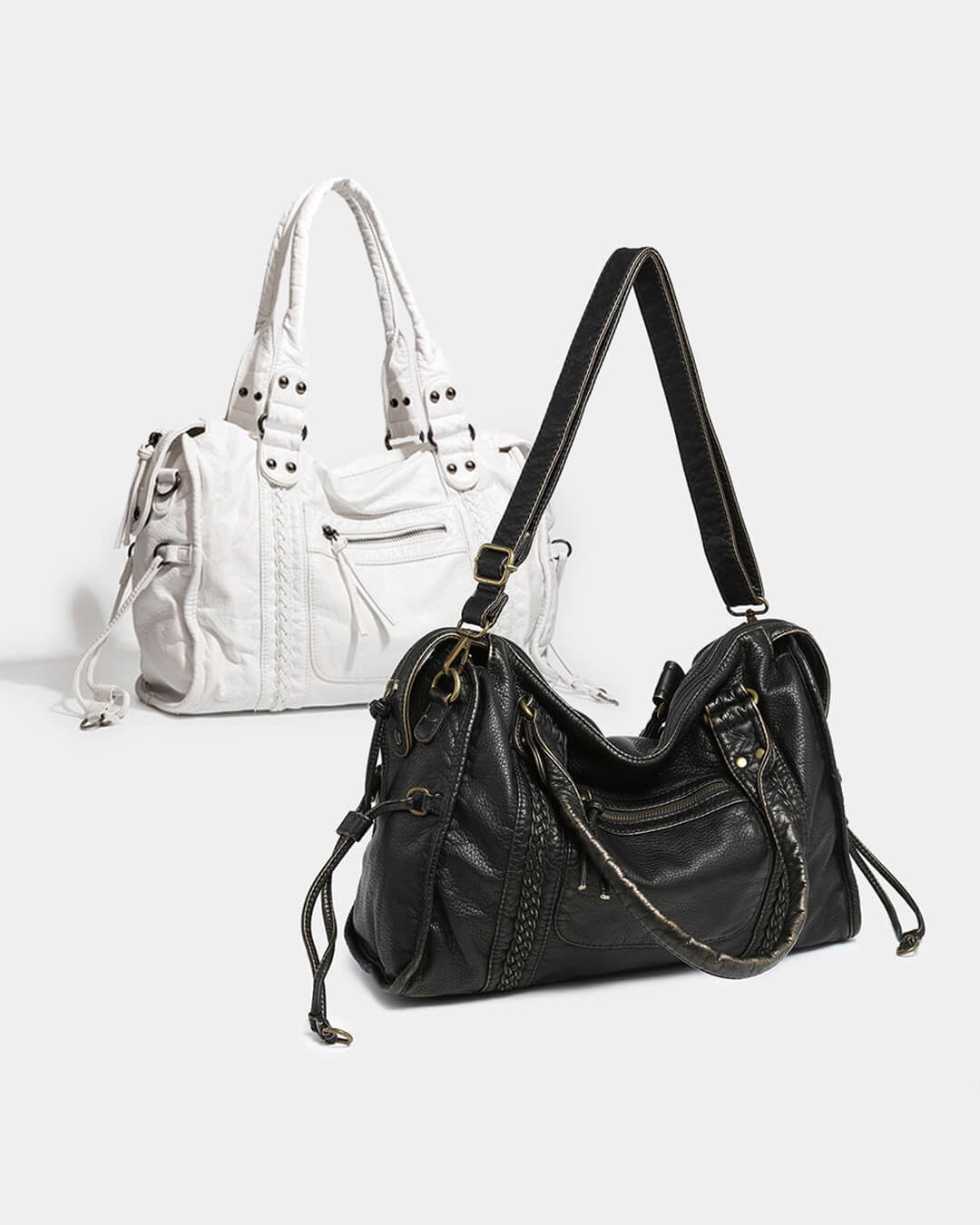 Minimalist Vegan Leather Shoulder Bag in Black or White