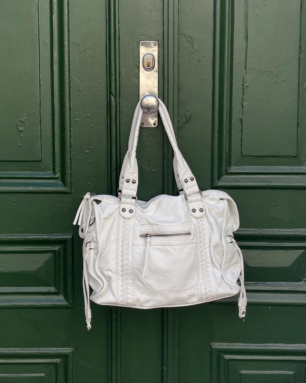 Minimalist Vegan Leather Shoulder Bag in Black or White