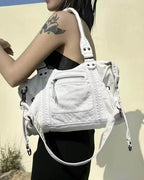 Minimalist Vegan Leather Shoulder Bag in Black or White