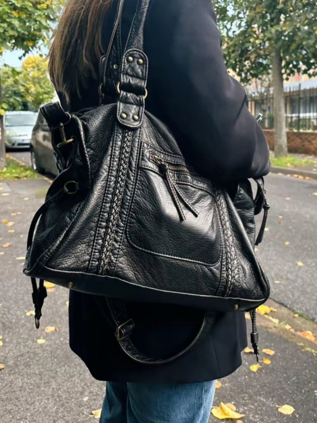 Minimalist Vegan Leather Shoulder Bag in Black or White