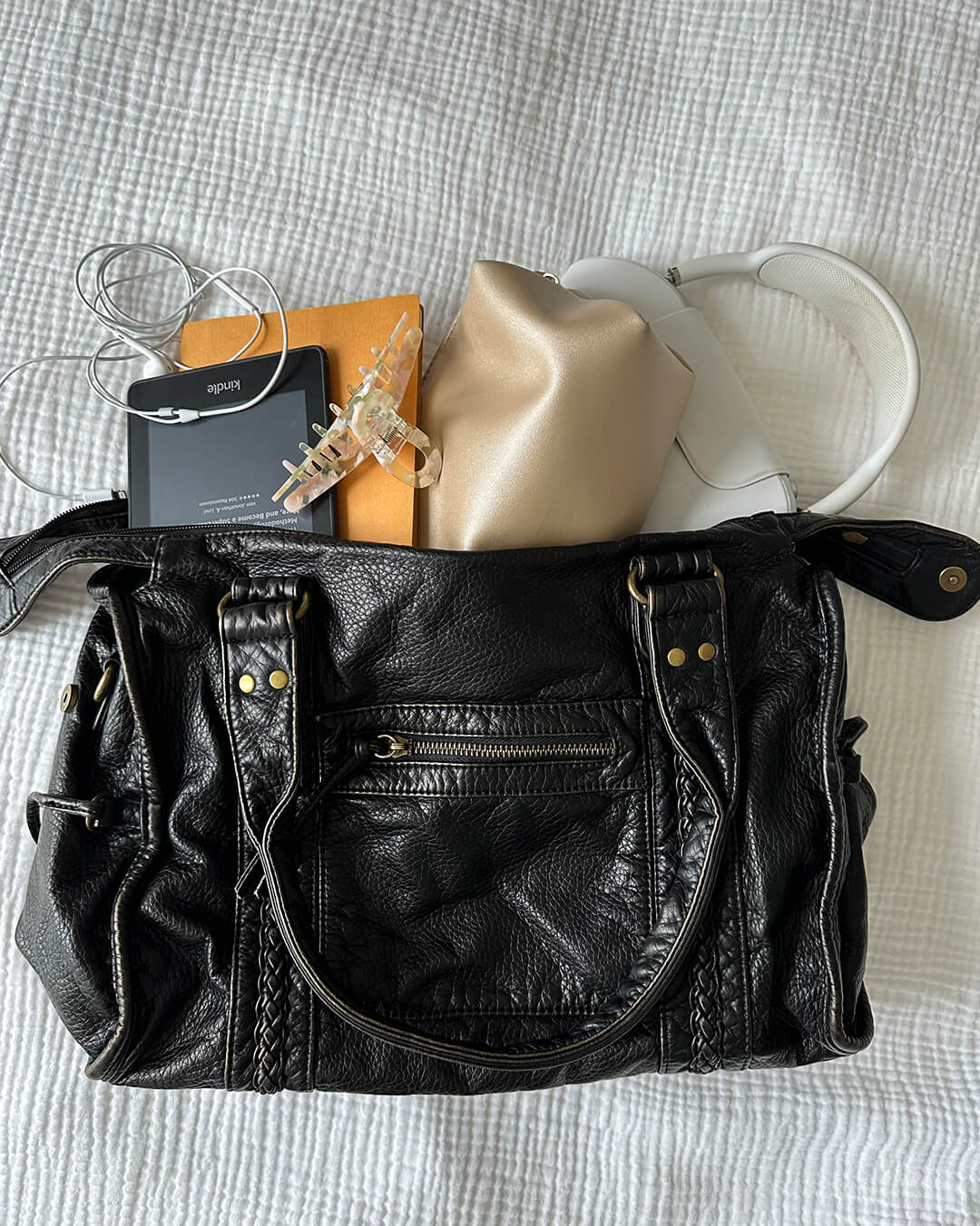 Minimalist Vegan Leather Shoulder Bag in Black or White