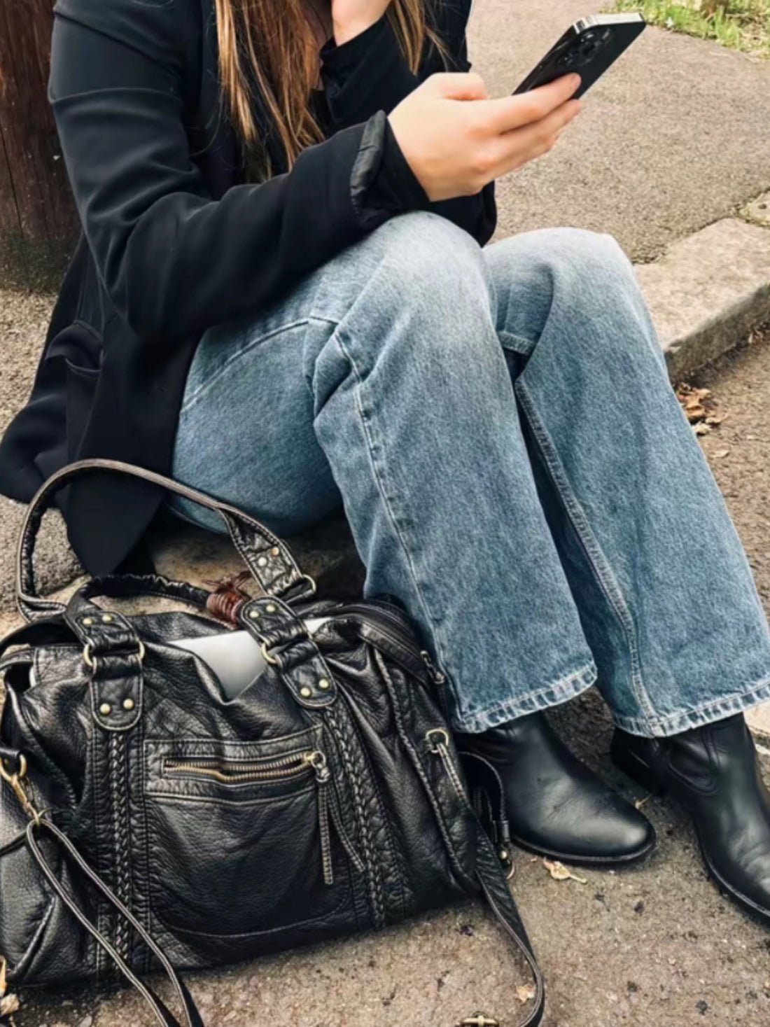 Minimalist Vegan Leather Shoulder Bag in Black or White