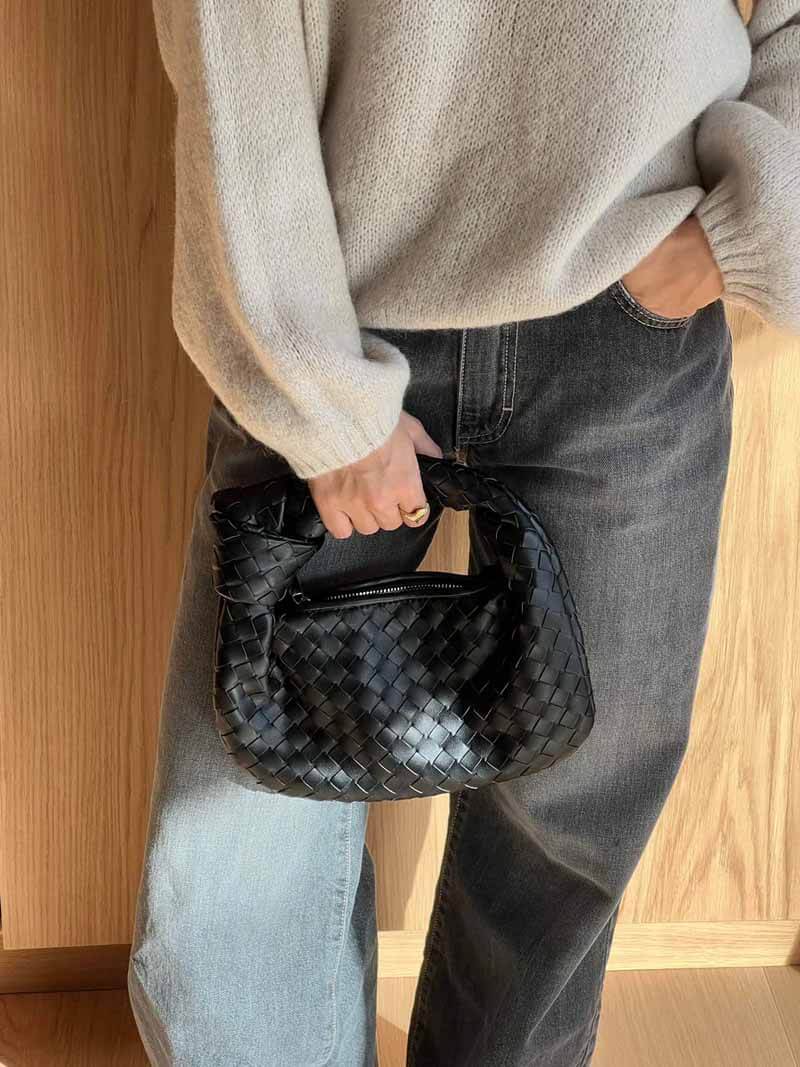 Woven Mini Bag with Silver Hardware – Compact Evening Handbag