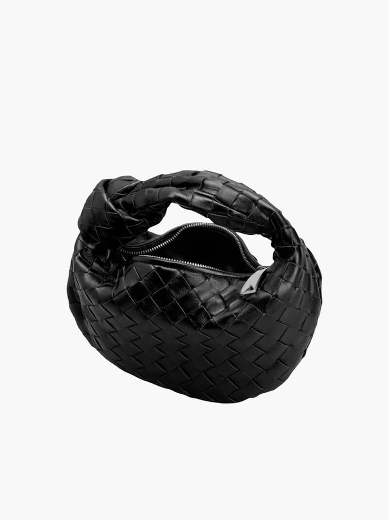 Woven Mini Bag with Silver Hardware – Compact Evening Handbag