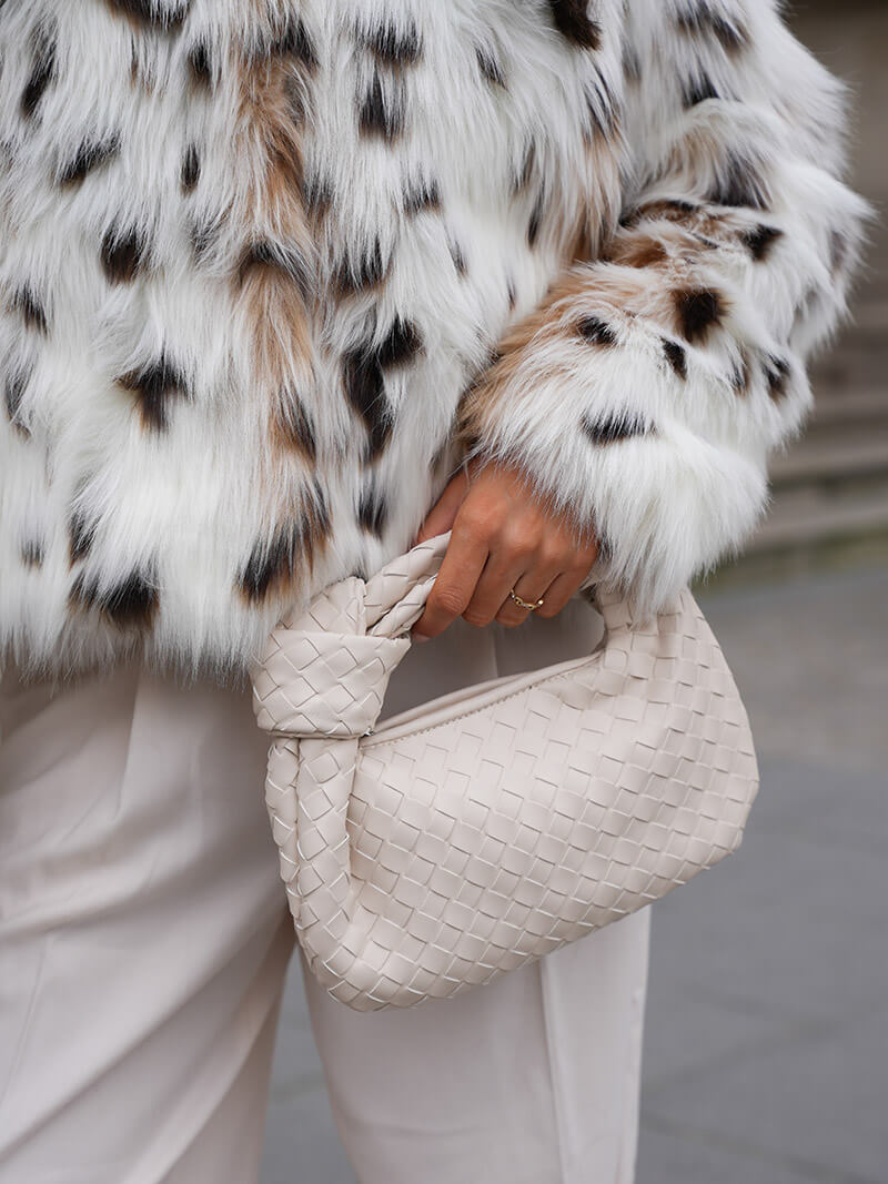 Woven Mini Bag with Silver Hardware – Compact Evening Handbag