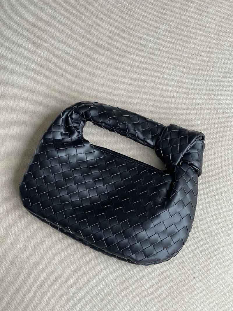 Woven Mini Bag with Silver Hardware – Compact Evening Handbag