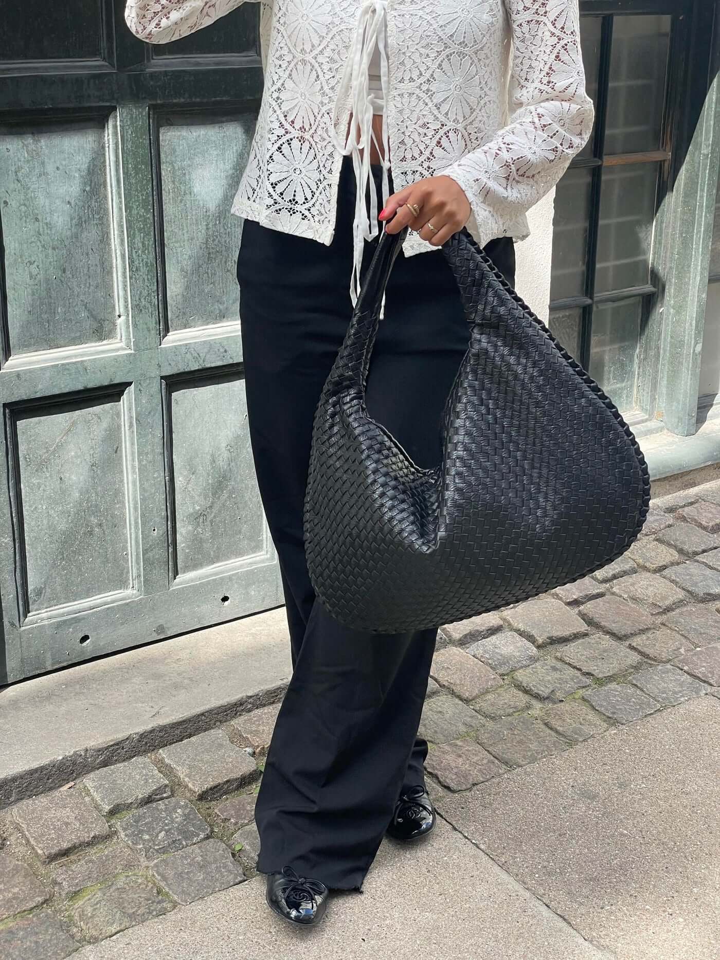 Oversized Woven Tote Bag XL – Braided Vegan Leather Shopper