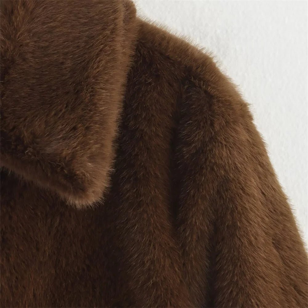 Faux Fur Lapel Jacket with Button Details – Flattering Winter Jacket