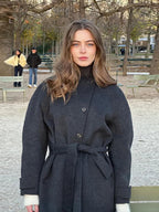 Black Short Coat with Stand Collar – Single Breasted Jacket