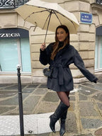 Black Short Coat with Stand Collar – Single Breasted Jacket