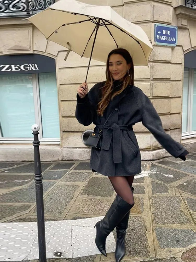 Black Short Coat with Stand Collar – Single Breasted Jacket