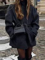 Black Short Coat with Stand Collar – Single Breasted Jacket