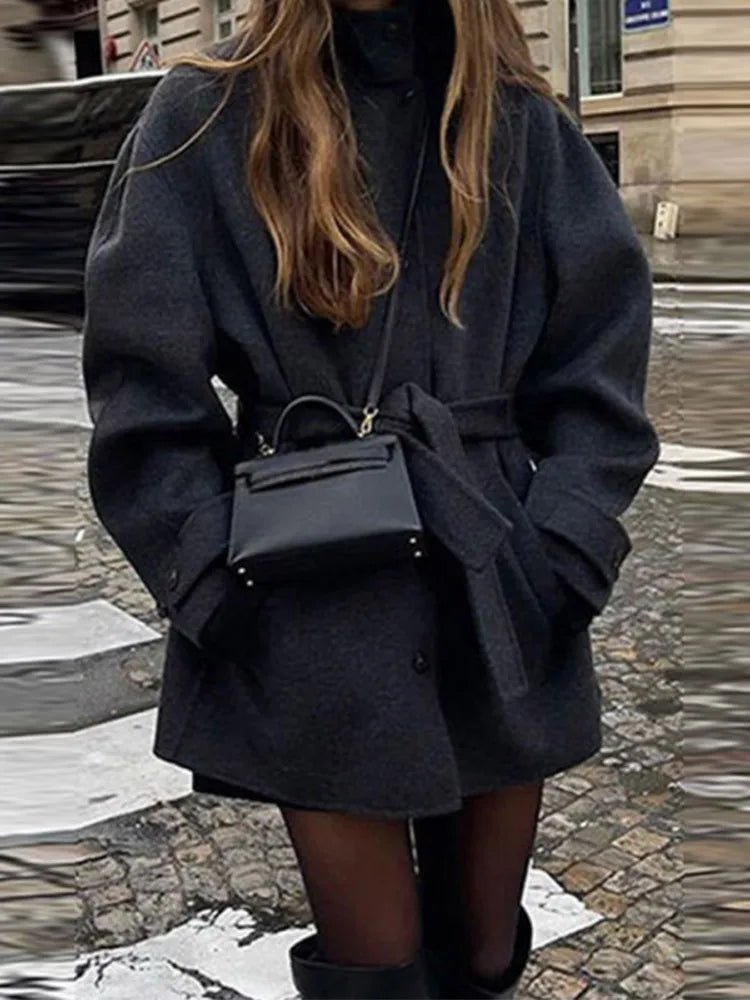 Black Short Coat with Stand Collar – Single Breasted Jacket