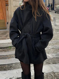 Black Short Coat with Stand Collar – Single Breasted Jacket