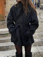 Black Short Coat with Stand Collar – Single Breasted Jacket