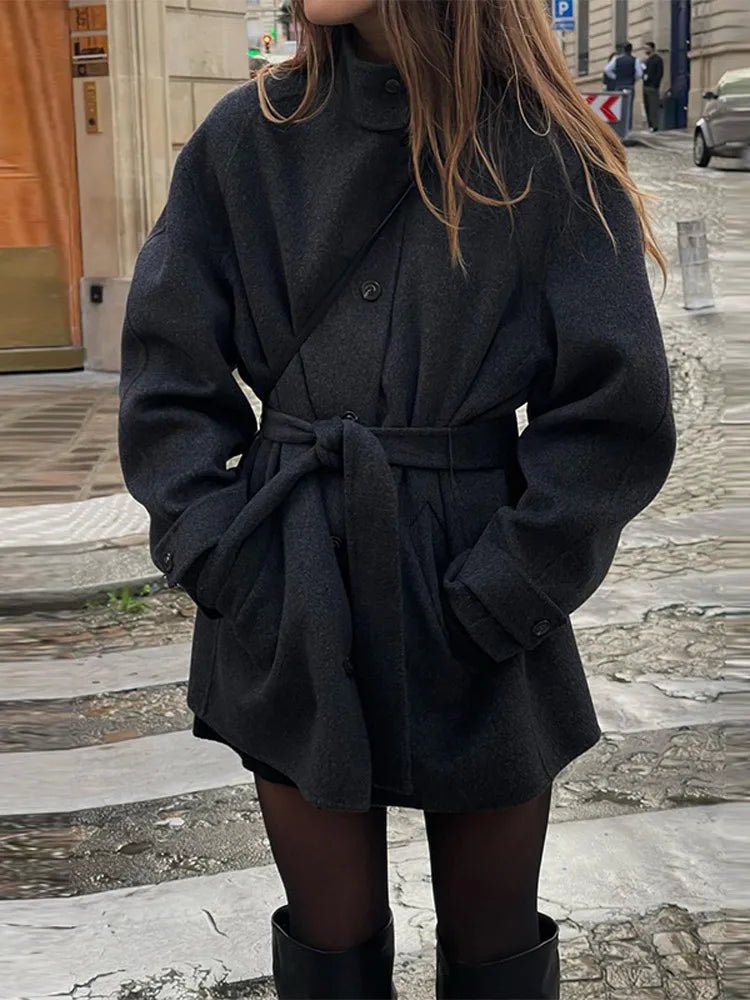 Black Short Coat with Stand Collar – Single Breasted Jacket