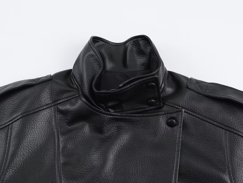 Women's Asymmetric Zip Leather Look Jacket – Modern Biker Jacket