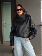 Women's Asymmetric Zip Leather Look Jacket – Modern Biker Jacket