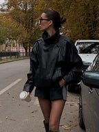 Women's Asymmetric Zip Leather Look Jacket – Modern Biker Jacket
