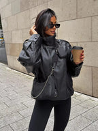 Women's Asymmetric Zip Leather Look Jacket – Modern Biker Jacket