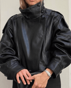 Women's Asymmetric Zip Leather Look Jacket – Modern Biker Jacket