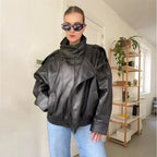 Women's Asymmetric Zip Leather Look Jacket – Modern Biker Jacket