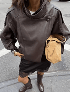 Women's Asymmetric Zip Leather Look Jacket – Modern Biker Jacket
