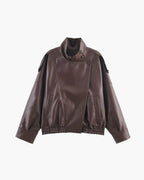 Women's Asymmetric Zip Leather Look Jacket – Modern Biker Jacket