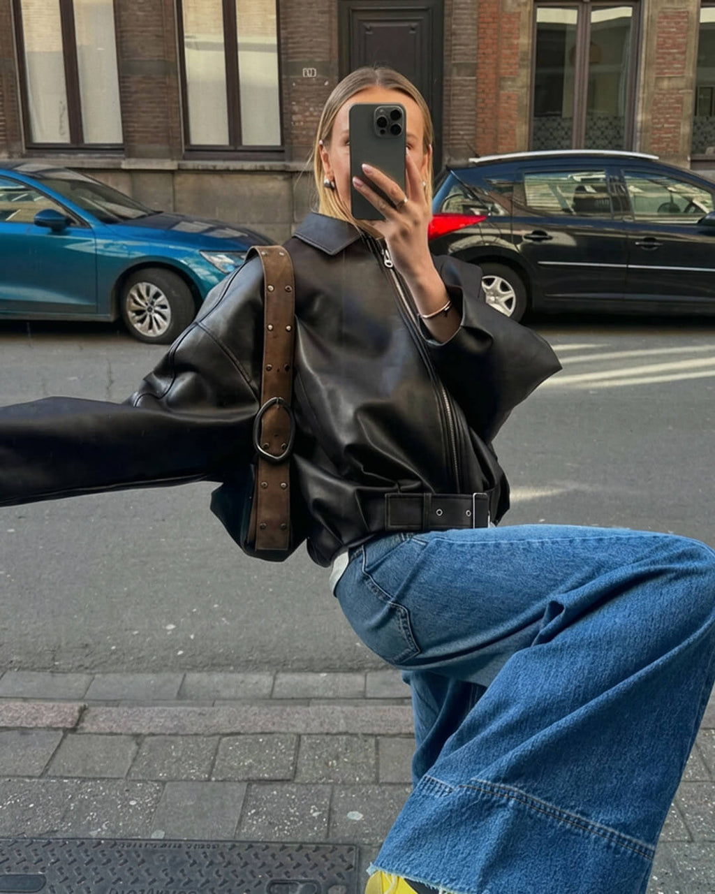 Oversized Vegan Leather Biker Jacket – Vintage Moto Jacket