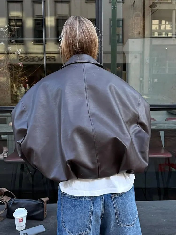 Oversized Vegan Leather Biker Jacket – Vintage Moto Jacket