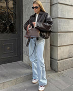 Oversized Vegan Leather Biker Jacket – Vintage Moto Jacket