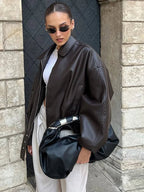 Oversized Vegan Leather Biker Jacket – Vintage Moto Jacket