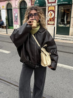 Oversized Vegan Leather Biker Jacket – Vintage Moto Jacket