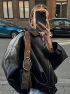 Oversized Vegan Leather Biker Jacket – Vintage Moto Jacket