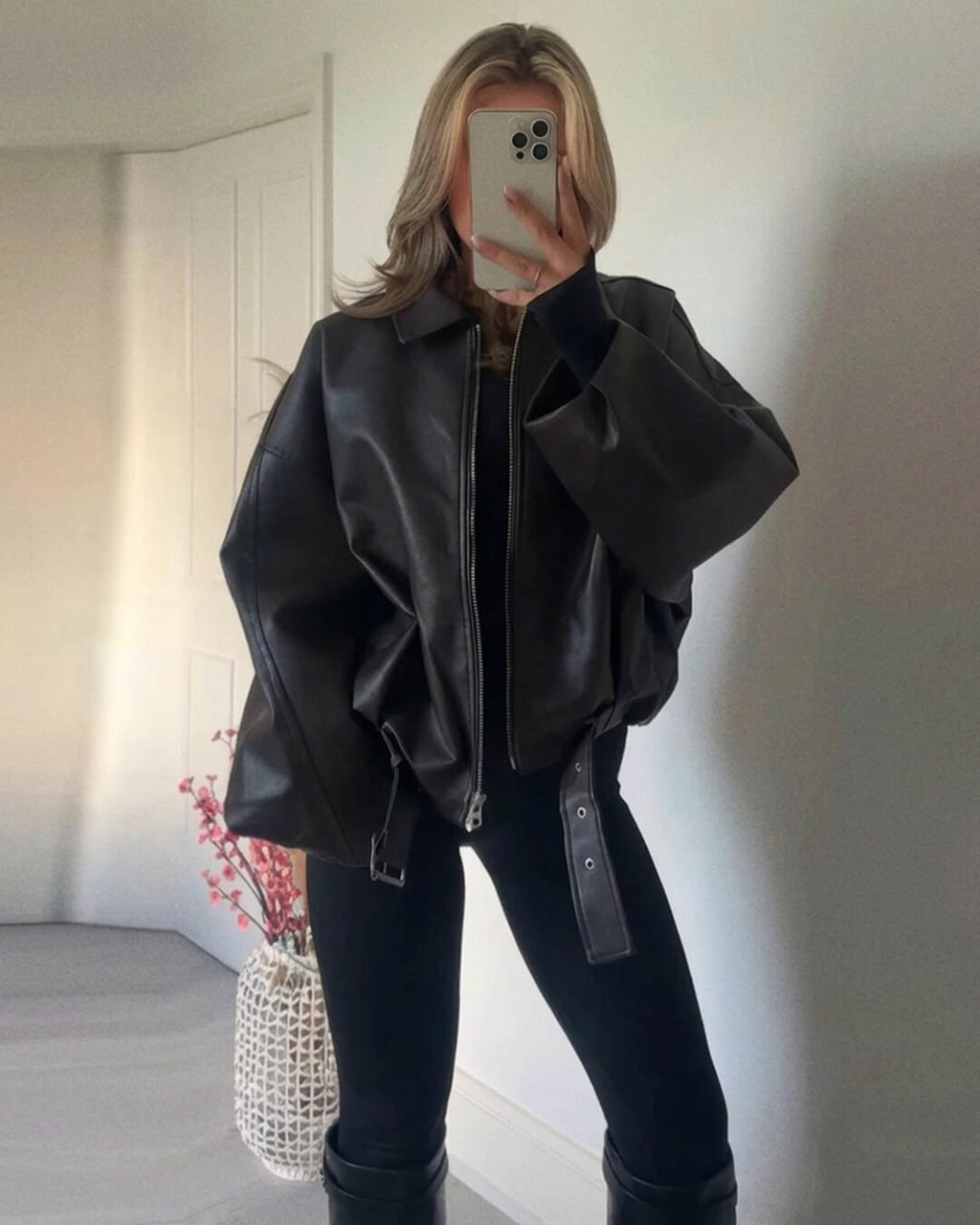 Oversized Vegan Leather Biker Jacket – Vintage Moto Jacket